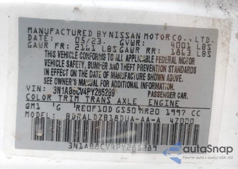 2023 Nissan Sentra Sv Xtronic Cvt z USA, uszkodzony, nr VIN 3N1AB8CV4PY285289